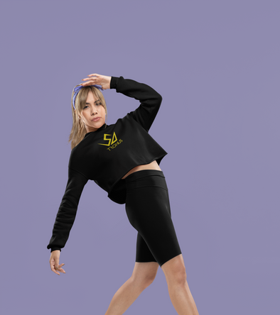 Luxe Womens Lightweight Crop Chest Emb Satin-lined hoodie (black)